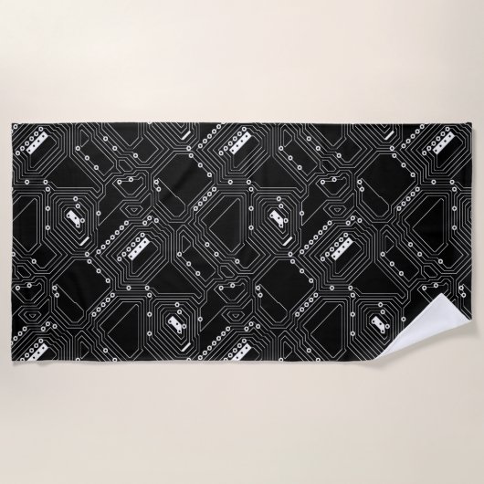 Retro-Schwarz-weiße Coole Computerplatine Strandtuch (Vorderseite)