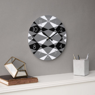 Retro Schwarz-weiße Dreieck Quadrate Mosaikmuster Große Wanduhr