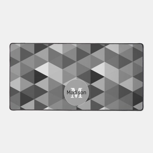 Retro-Schwarz-weiße Dreiecksmuster Monogramm Schreibtischunterlage (Vorderseite)