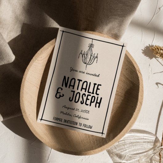 Retro Schwarz-weiße Hand gezeichnet Quirky Einziga Save The Date