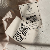 Retro Schwarz-weiße Hand gezeichnet Quirky Einziga Save The Date