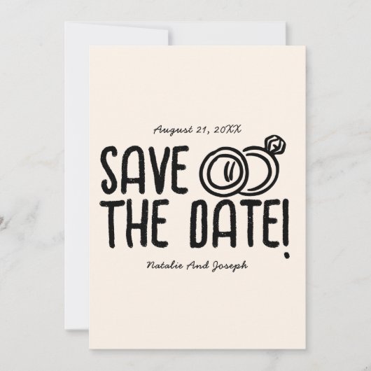 Retro Schwarz-weiße Hand gezeichnet Quirky Einziga Save The Date (Vorderseite)