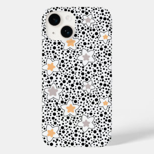 Retro schwarz-weiße Polka Punkte mit Sternen Case-Mate iPhone 14 Hülle