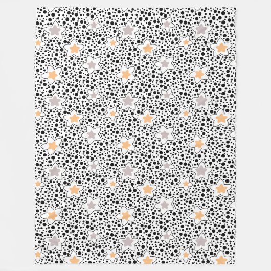 Retro schwarz-weiße Polka Punkte mit Sternen Fleecedecke (Vorderseite)