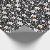 Retro schwarz-weiße Polka Punkte mit Sternen Geschenkpapier (Ecke)