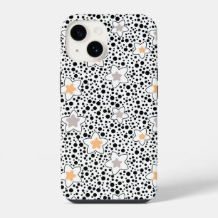 Retro schwarz-weiße Polka Punkte mit Sternen iPhone 14 Hülle