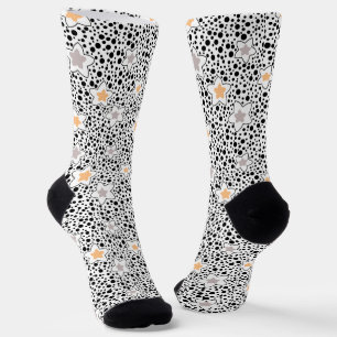 Retro schwarz-weiße Polka Punkte mit Sternen Socken