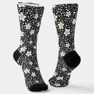 Retro schwarz-weiße Polka Punkte mit Sternen Socken