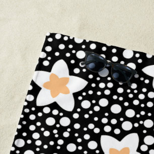 Retro schwarz-weiße Polka Punkte mit Sternen Strandtuch