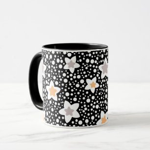 Retro schwarz-weiße Polka Punkte mit Sternen Tasse