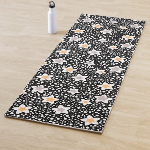 Retro schwarz-weiße Polka Punkte mit Sternen Yogamatte