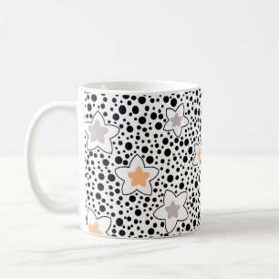 Retro schwarz-weiße Tupfen mit Sternen Kaffeetasse
