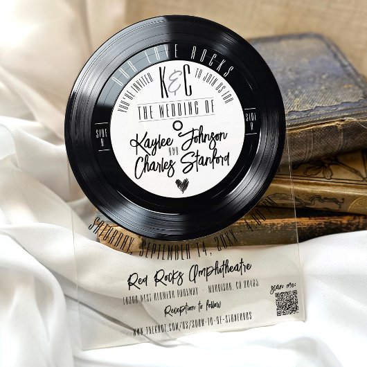 Retro Schwarz-weiße Vinyl Record Music Arch Weddin Acryleinladungen