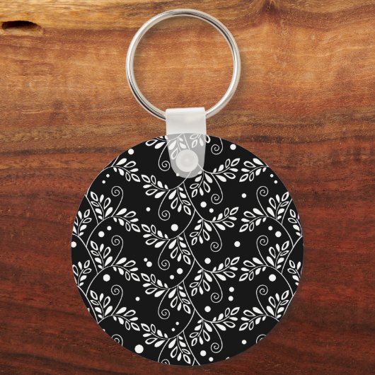 Retro Schwarz-weißer floraler Schlüsselanhänger (Vorderseite)