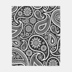 Retro Schwarz-weißer Paisley-Druck Fleecedecke