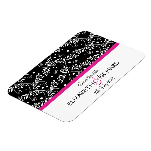 Retro-Schwarz-weißes Blumenmagazin "Save the Date" Magnet (Linke Seite)