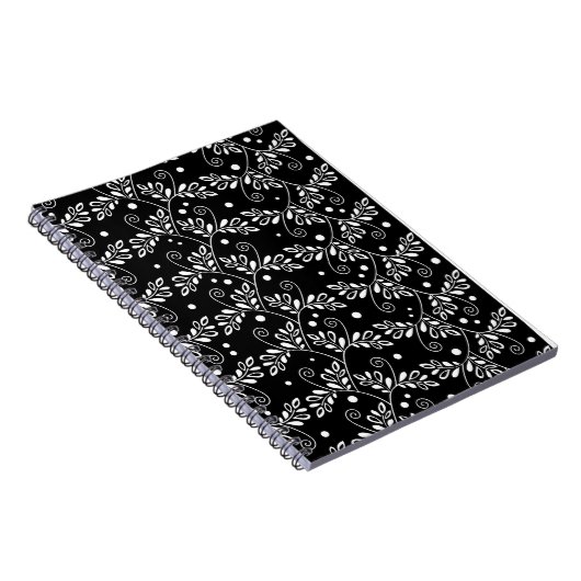 Retro-Schwarz-weißes BlumenNotebook Notizblock (Rechte Seite)