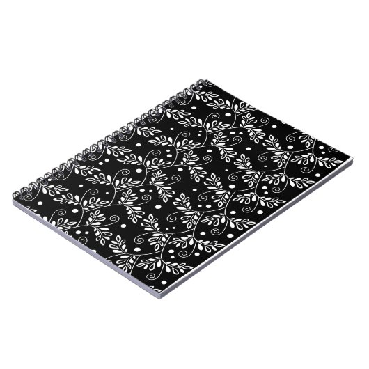 Retro-Schwarz-weißes BlumenNotebook Notizblock (Linke Seite)