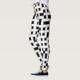 Retro-Schwarz-weißes Kreuzworträtsel-Muster Leggings