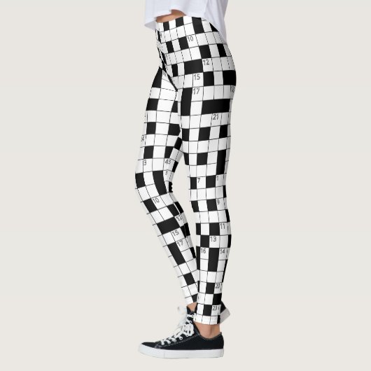 Retro-Schwarz-weißes Kreuzworträtsel-Muster Leggings (Links)