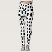 Retro-Schwarz-weißes Kreuzworträtsel-Muster Leggings (Vorderseite)