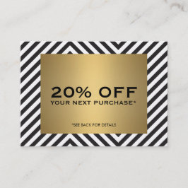 Retro Schwarz-weißes Muster Gold Name Coupon Karte