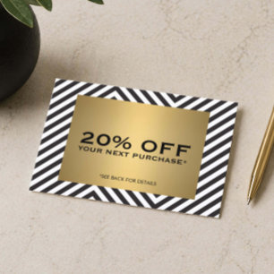 Retro Schwarz-weißes Muster Gold Name Coupon Karte