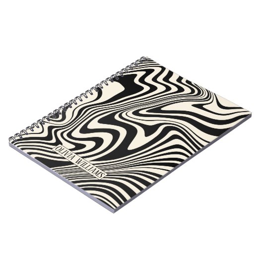 Retro Schwarz Wirbel abstraktes Muster Notizblock (Linke Seite)