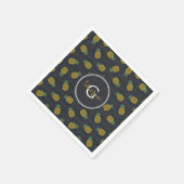 Retro-schwarze Ananasmuster mit goldener Monogramm Serviette (Ecke)