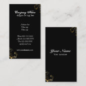 Retro schwarze elegante Visitenkarten Visitenkarte (Vorne/Hinten)