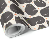Retro-Schwarze Katze auf hellcremefarbenem Hinterg Geschenkpapier (Rolleneckpunkt)