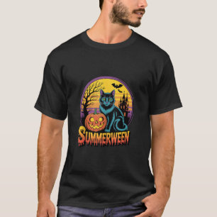 Retro schwarze Katze gruselige süße Kunst Sommerwe T-Shirt