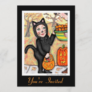 Retro-Schwarze-Katze-Halloween-Kosten- Einladung