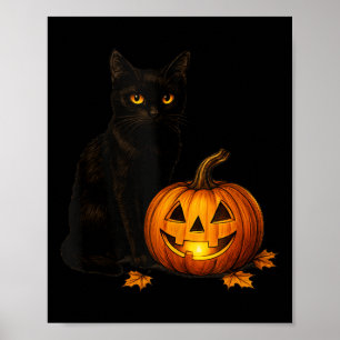 Retro-Schwarze-Katze-Halloween-Kürbis-Kostüm Fraue Poster