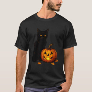 Retro-Schwarze-Katze-Halloween-Kürbis-Kostüm-Fraue T-Shirt