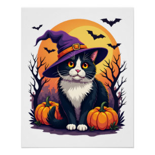 Retro-Schwarze-Katze-Halloween-Kürbis-Kostüm für M Poster