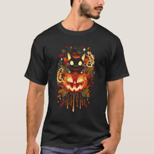 Retro-Schwarze-Katze-Halloween-Kürbis-Kostüm T-Shirt