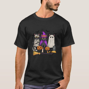 Retro Schwarze Katze Hexe Grusel Halloween Kürbis T-Shirt
