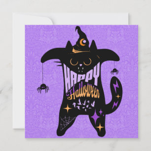 Retro Schwarze Katze Hexe Lustige Halloween Karte