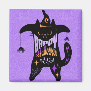 Retro Schwarze Katze Hexe Lustiges Halloween Magnet