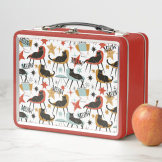 Retro-Schwarze Katze in atomarer MCM-Metall-Lunchb Metall Brotdose