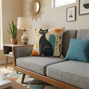 Retro schwarze Katze in einer modernistischen Wüst Kissen