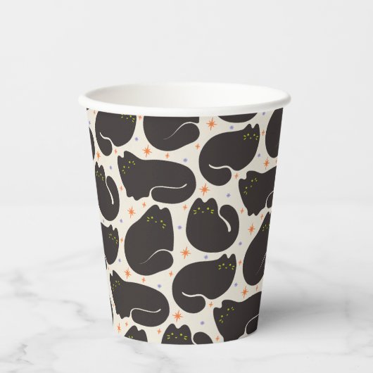 Retro schwarze Katze in hellcreme Pappbecher (Vorderseite)