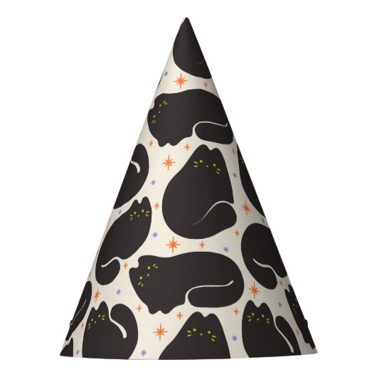 Retro schwarze Katze in hellcreme Partyhütchen (Vorderseite)