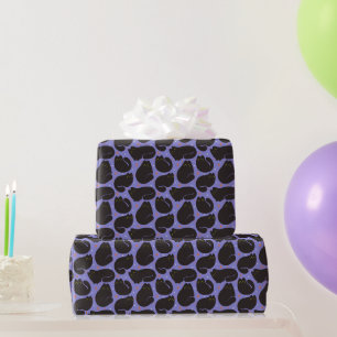 Retro schwarze Katze in Lila Geschenkpapier