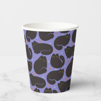 Retro-Schwarze Katze in Lila Pappbecher