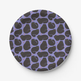 Retro-Schwarze Katze in Lila Pappteller