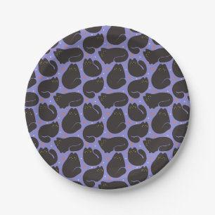 Retro-Schwarze Katze in Lila Pappteller