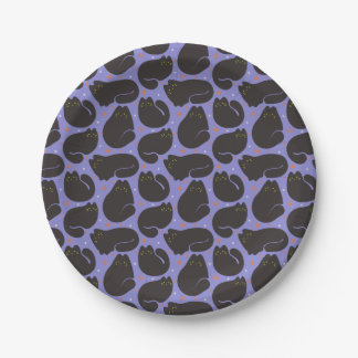 Retro-Schwarze Katze in Lila Pappteller