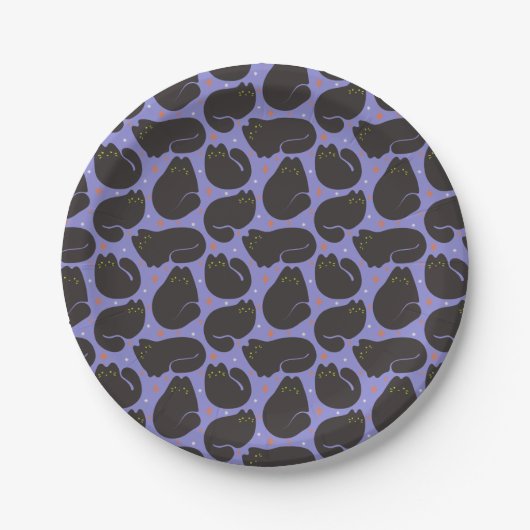 Retro-Schwarze Katze in Lila Pappteller (Vorderseite)